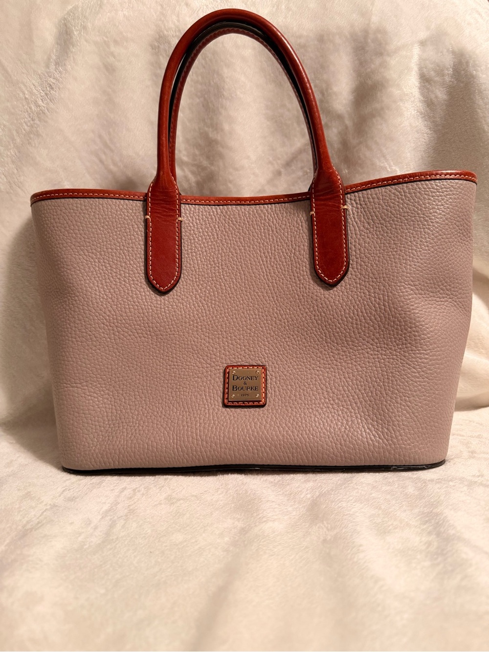 Dooney & Bourke Gray Leather Tote with Brown Trim